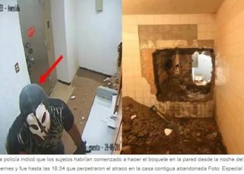 Roban banco en San Luis Potosí cavando un hoyo en la pared