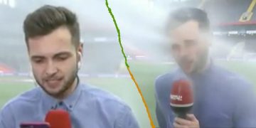 Reportero es empapado durante trasmisión