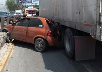 #VIDEO Durante el rescate de un perro, trailero va a exceso de velocidad y provoca un gran percance