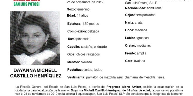 FGE activa Alerta Amber para localizar a menor de 14 años de edad