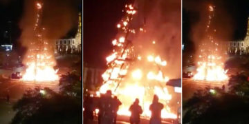 Se incendia árbol navideño en centro de Zapopan