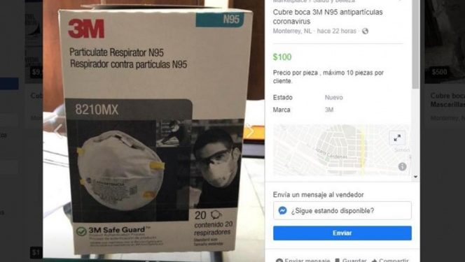 Se venden cubrebocas en 500 pesos por Internet