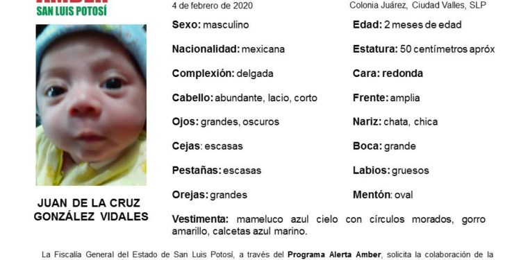 Activan Alerta Amber para localizar a menor de dos meses de edad