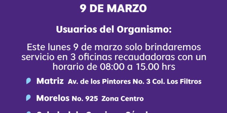 Abrirán tres oficinas de INTERAPAS por paro nacional #UnDíaSinNosotras