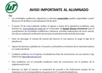 UT Suspende actividades académicas, culturales y deportivas