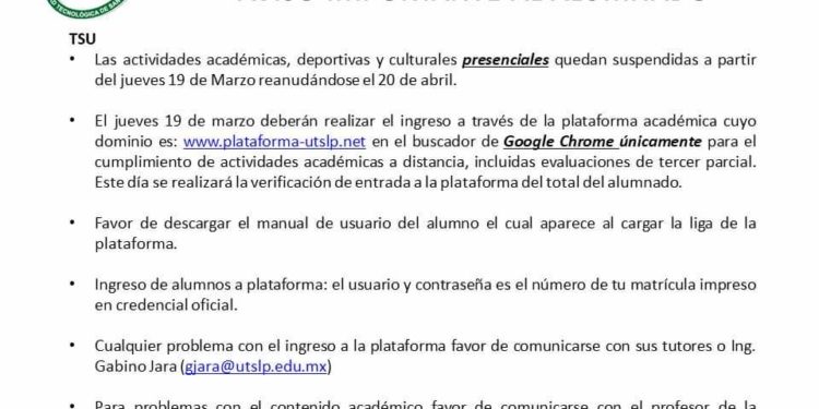 UT Suspende actividades académicas, culturales y deportivas