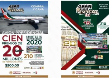 Presenta carteles para rifa del avión presidencial