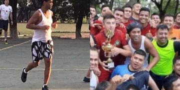 Ronaldinho juega al fútbol en la prisión