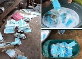 Usan cubrebocas de la basura para lavarlos y revenderlos