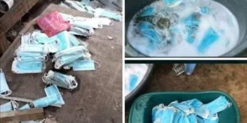 Usan cubrebocas de la basura para lavarlos y revenderlos
