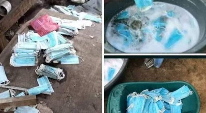 Usan cubrebocas de la basura para lavarlos y revenderlos