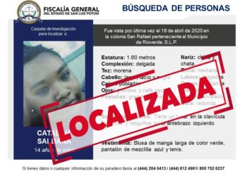 Fiscalía localiza a menor extraviada en Rioverde