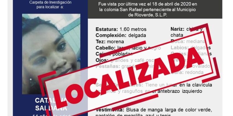 Fiscalía localiza a menor extraviada en Rioverde
