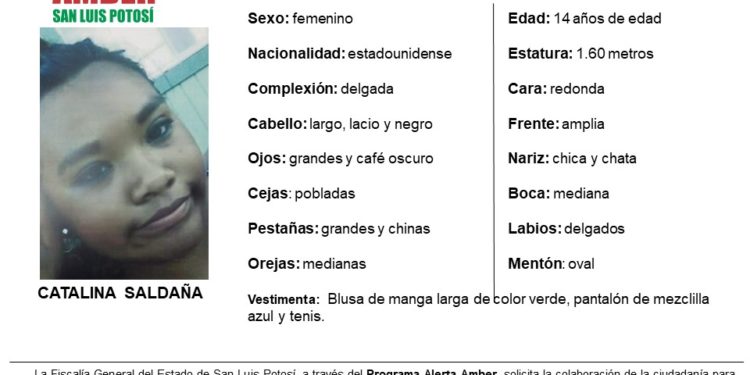 Alerta Amber para localizar a Catalina Saldaña de 14 años de edad
