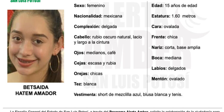Alerta Amber  para localizar a menor de 15 años