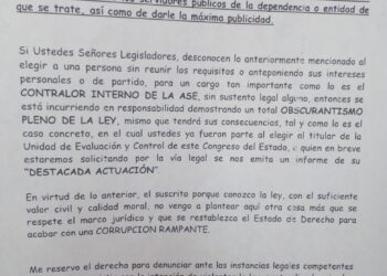 Hacen señalamiento legal en Comisión de Vigilancia por elección de Contralor de la ASE