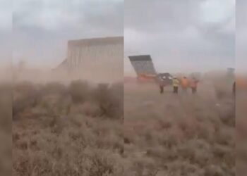 Colapso del muro fronterizo de Trump por el paso del huracán Hanna