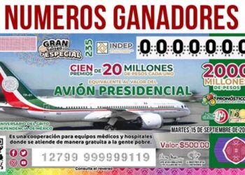 Números ganadores del sorteo al equivalente del avión presidencial