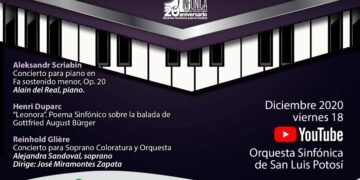 El pianista Alain del Real y la soprano Alejandra Sandoval, en concierto digital de la OSSLP