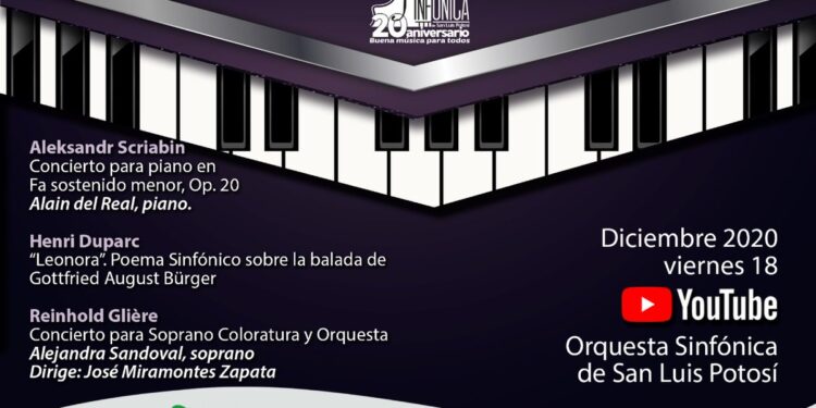 El pianista Alain del Real y la soprano Alejandra Sandoval, en concierto digital de la OSSLP