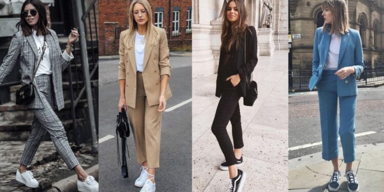 Looks de traje con tenis para llevar a la oficina