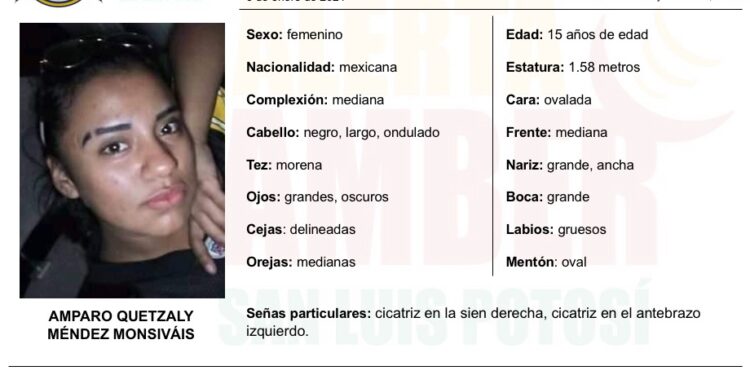 Alerta Amber para localizar a la menor de 15 años en SLP