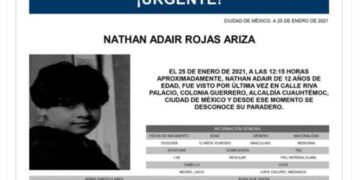 Activan Alerta Amber para localizar a Nathan Adair Rojas Ariza