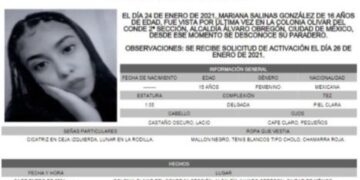 Activan Alerta Amber para localizar a Mariana Salinas González