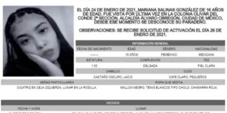 Activan Alerta Amber para localizar a Mariana Salinas González