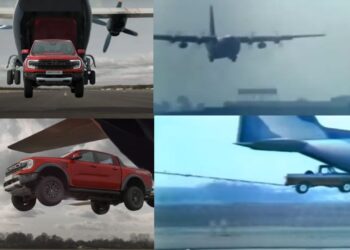 Tiraron una Ford Ranger de un avión, como la F-100 de 1974