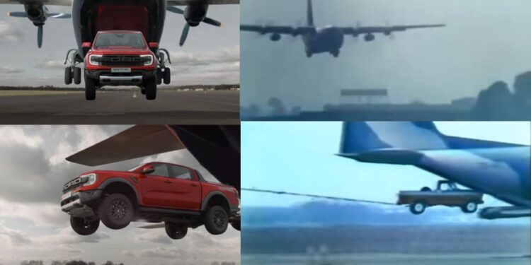 Tiraron una Ford Ranger de un avión, como la F-100 de 1974