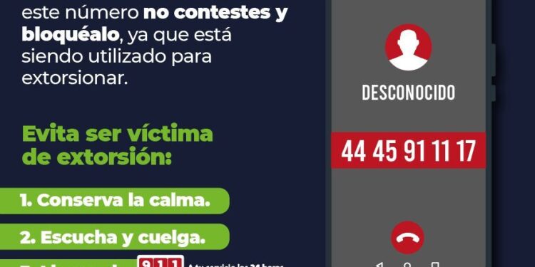 Seguridad Pública alerta sobre teléfono utilizado para extorsionar