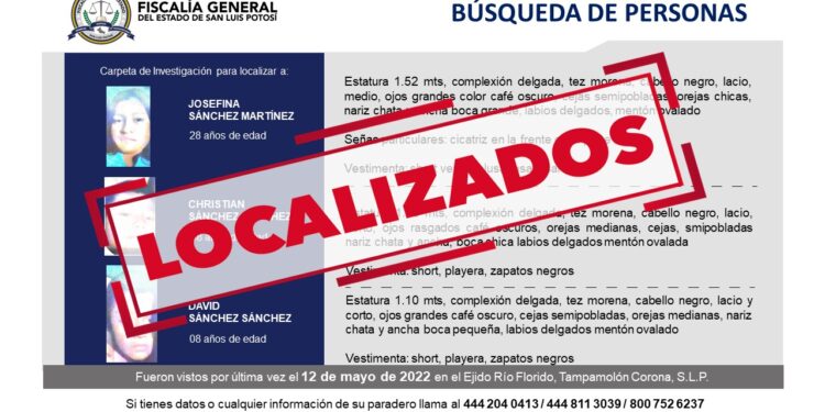 Localizan a mujer y a sus dos hijos sanos y salvos