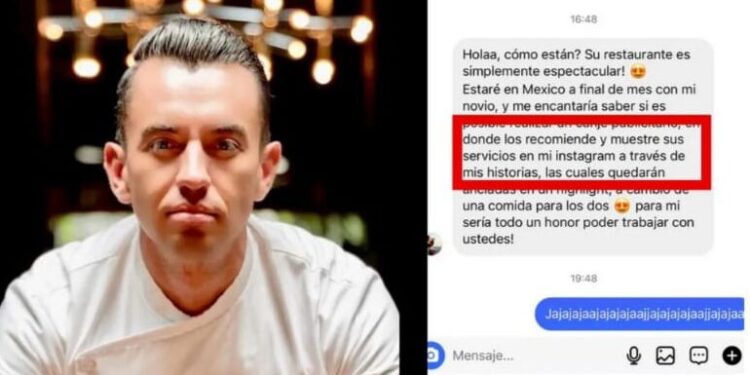 “No sabía que tragar gratis era trabajar”; Chef mexicano  arremete contra una influencer