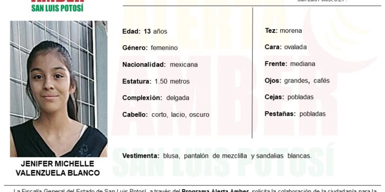 Fiscalía activa alerta Amber para encontrar a menor de 13 años