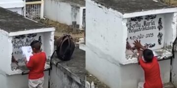 Video: Niño visitó la tumba de su mamá para platicarle de sus buenas calificaciones