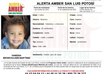 Activan Alerta Amber para localizar a niña de 3 años de SLP