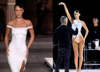 Vídeo: ¡Sorprendente! Bella Hadid sorprende con su vestido hecho con aerosol en  pasarela de París