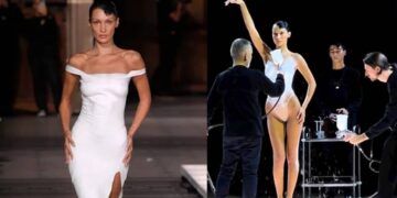 Vídeo: ¡Sorprendente! Bella Hadid sorprende con su vestido hecho con aerosol en  pasarela de París