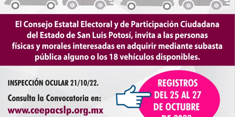 CEEPAC subastará lote de vehículos