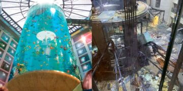 VIDEOS| Estalla en Berlín el acuario cilíndrico más gran del mundo