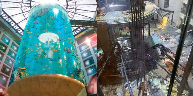 VIDEOS| Estalla en Berlín el acuario cilíndrico más gran del mundo