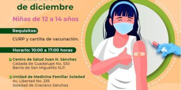 Este sábado se aplicará la vacuna contra el VPH para niñas de SLP