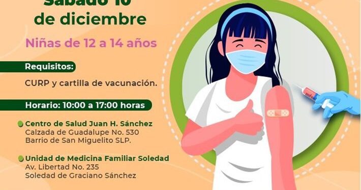 Este sábado se aplicará la vacuna contra el VPH para niñas de SLP