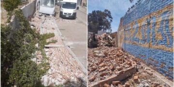 Ráfagas de viento terminaron por derribar barda de secundaria en Capital Potosina
