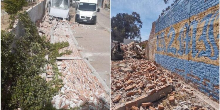 Ráfagas de viento terminaron por derribar barda de secundaria en Capital Potosina