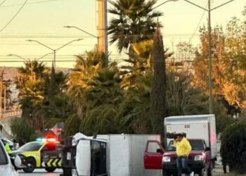 Conductor de camioneta choca y vuelca en avenida México