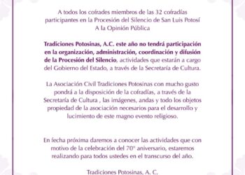 Tradiciones Potosinas ya no organizará la Procesión del Silencio
