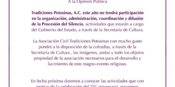 Tradiciones Potosinas ya no organizará la Procesión del Silencio