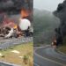 Se incendia pipa cargada de combustible tras choque con camión en autopista de SLP